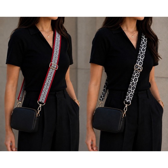 The Unbranded Brand Handbags - Black/Red 1.5" Adjustable Replacement Purse Crossbody Strap Bundle w/Gold Hrdwre